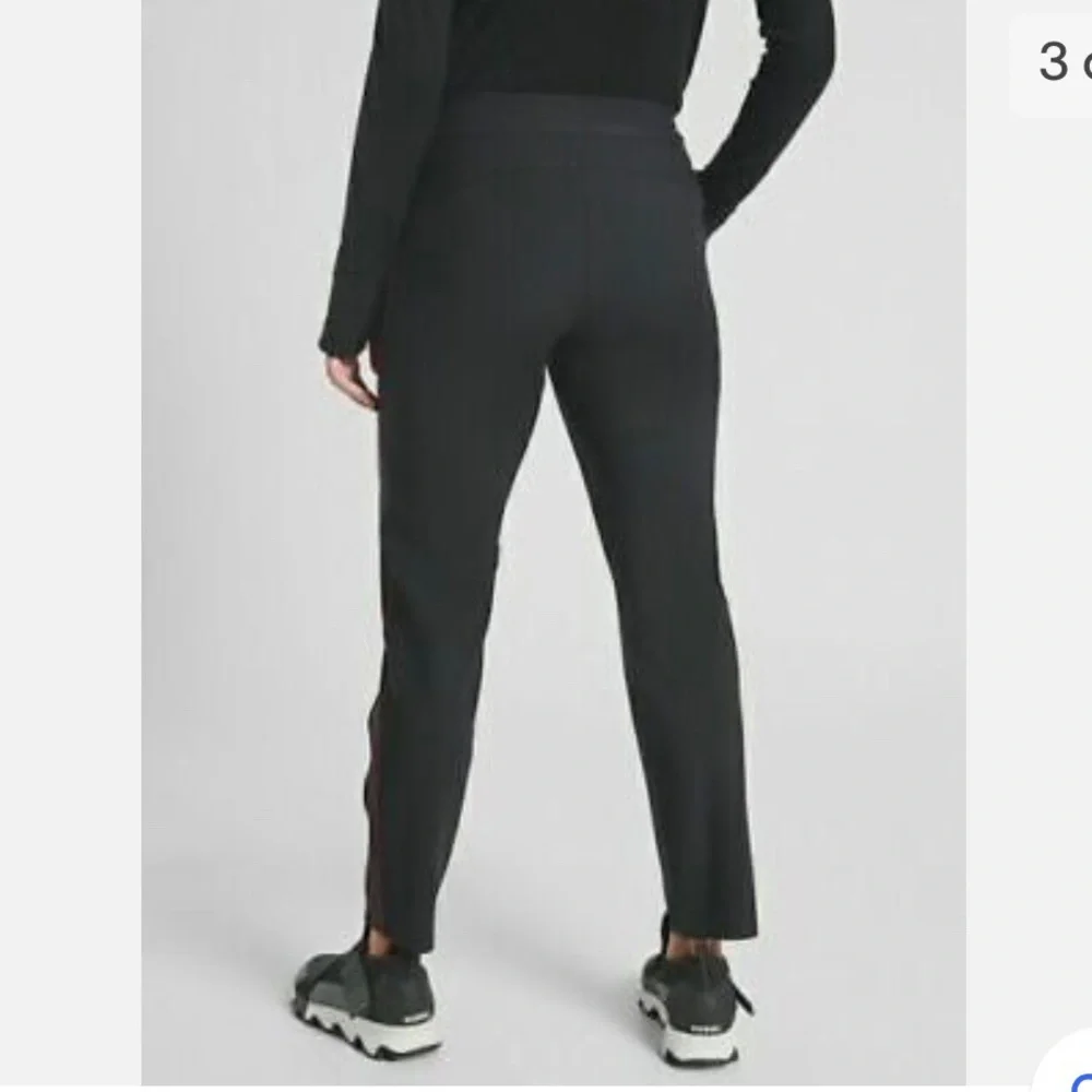 Athleta Black Slim Track Pants with Red Side Stripe